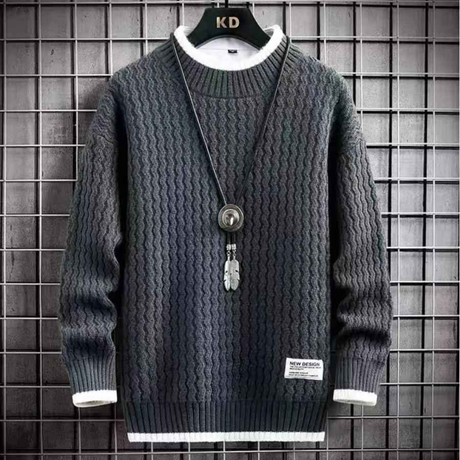 ニットセーター メンズ ニット モックネック ストライプ リブ編み セーター あったか 冬服